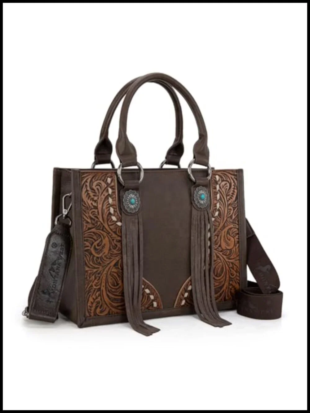 Western Tooled Handbag Tote Crossbody with Concho